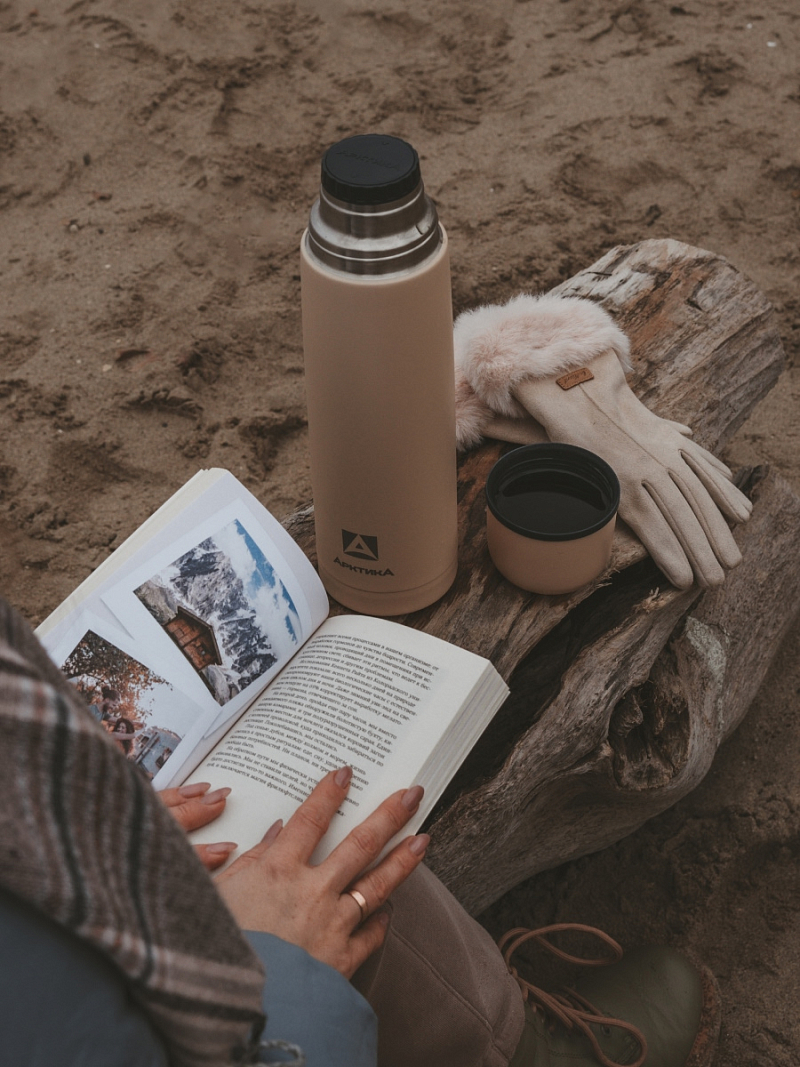 Термос 1л серии 101 бежевый текстурный с узким горлом - 2