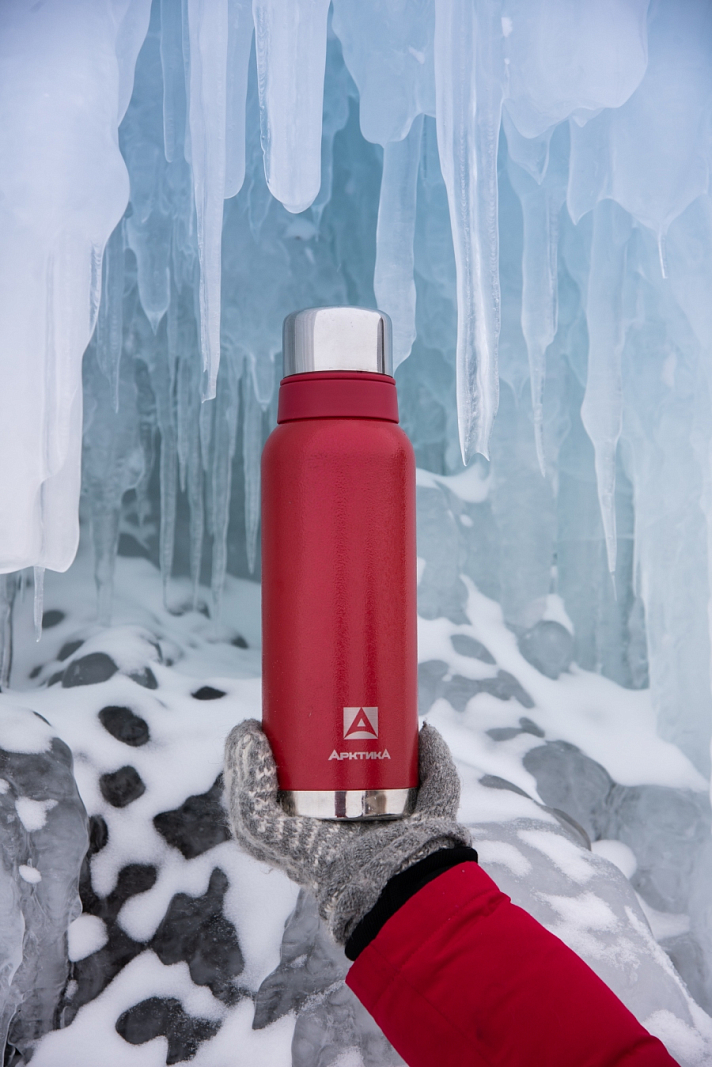 Термос 1.2л серии 106 красный с узким горлом и молотковой эмалью - 2