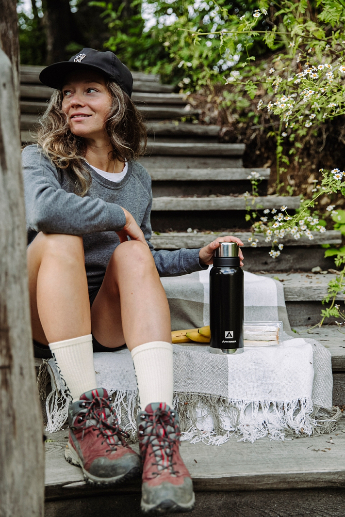 Термос 1.2л серии 106 чёрный с узким горлом и молотковой эмалью - 6