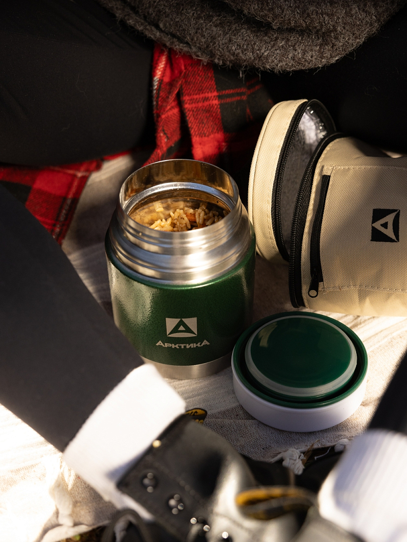 Термос 0.6л серии 306 зелёный с чехлом и складной ложкой - 4