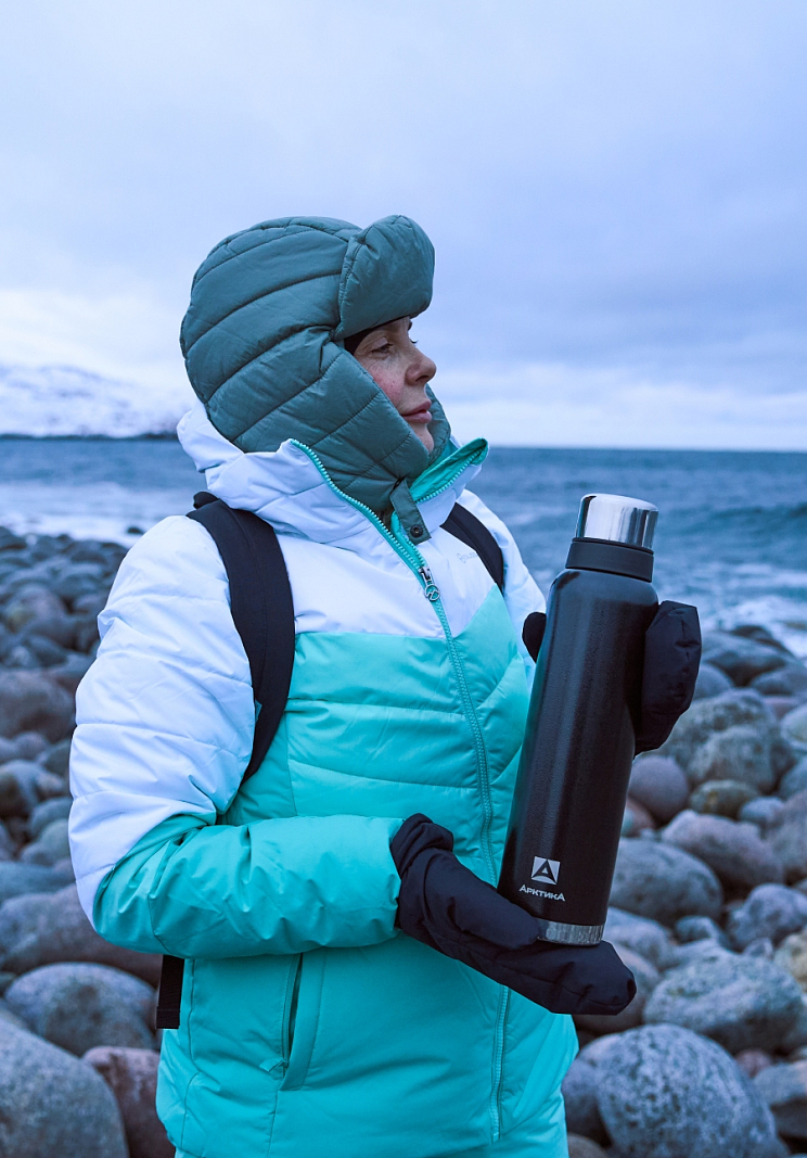 Термос 1.6л серии 106 чёрный с узким горлом и молотковой эмалью - 4