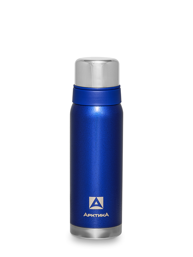 Термос 0.75л серии 106 синий с узким горлом и молотковой эмалью - 1