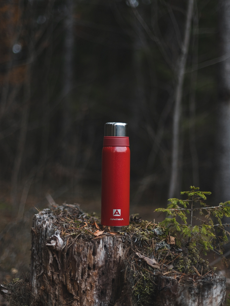 Термос 0.9л серии 106 красный с узким горлом и молотковой эмалью - 2