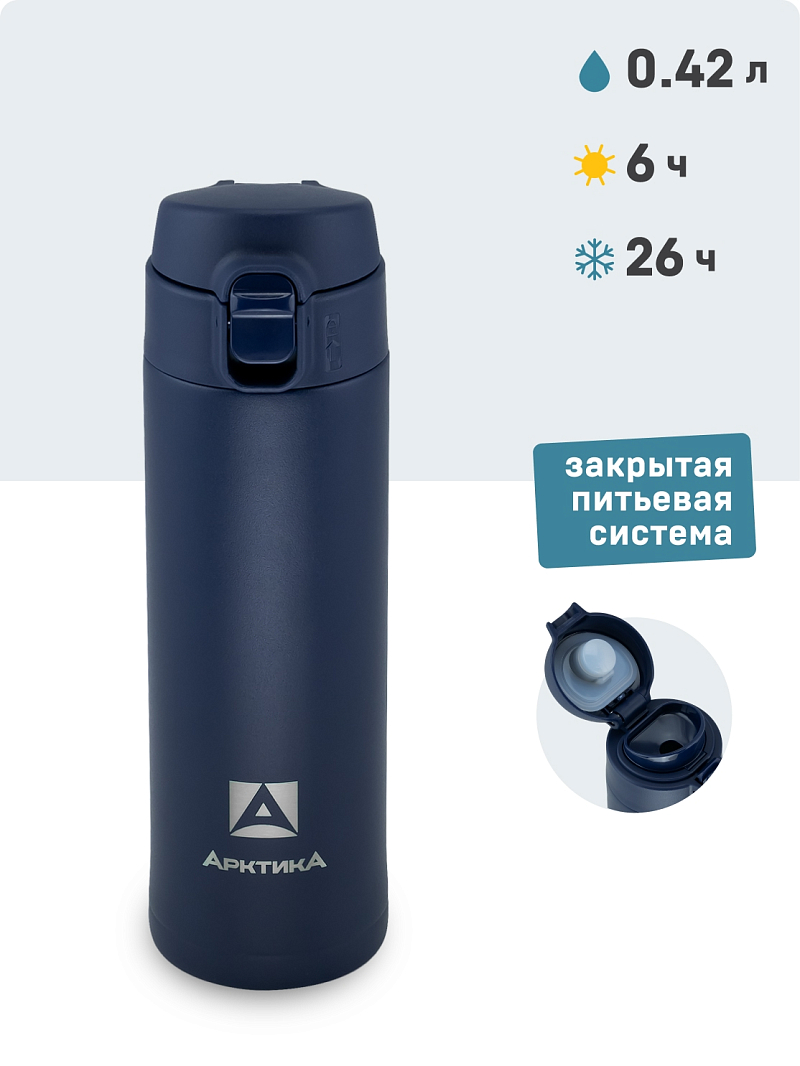 Термокружка 0.42л серии 701 синяя с закрытой питьевой системой - 1