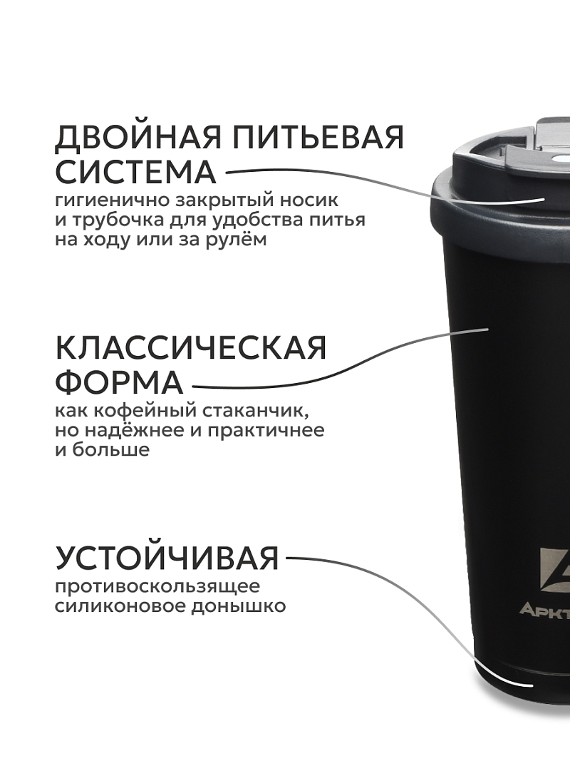 Термокружка 0.5л серии 714 чёрная с двойной питьевой системой - 3