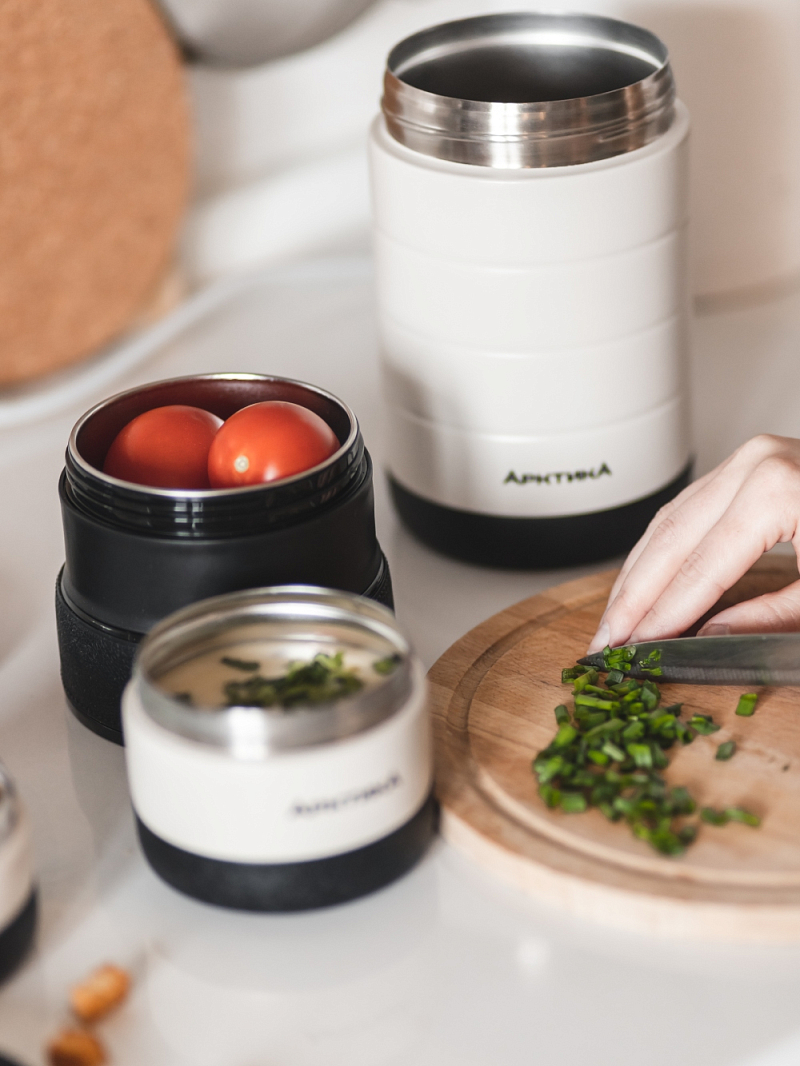 Термос 1.3л серии 308 для еды бежевый с контейнерами - 9