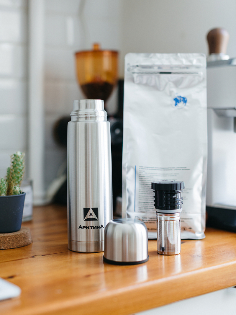 Термос 0.5л серии 101 стальной с узким горлом и пробкой с ситом - 2