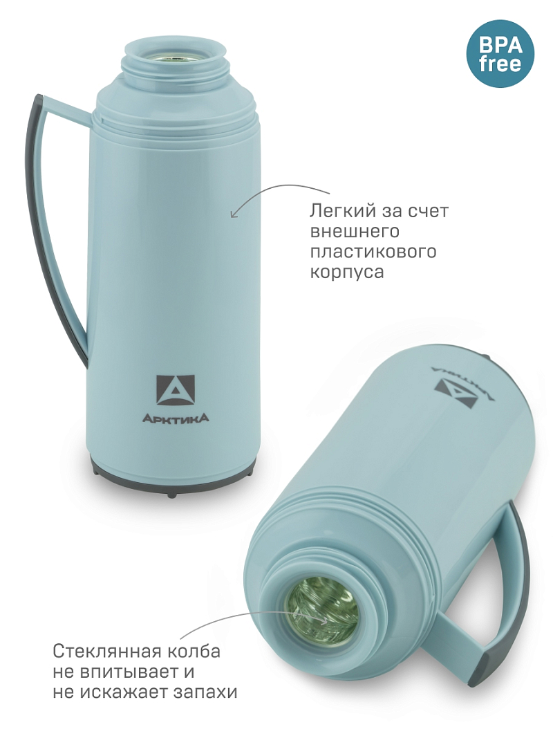 Термос 1л серии 1010 голубой стеклянный - 4