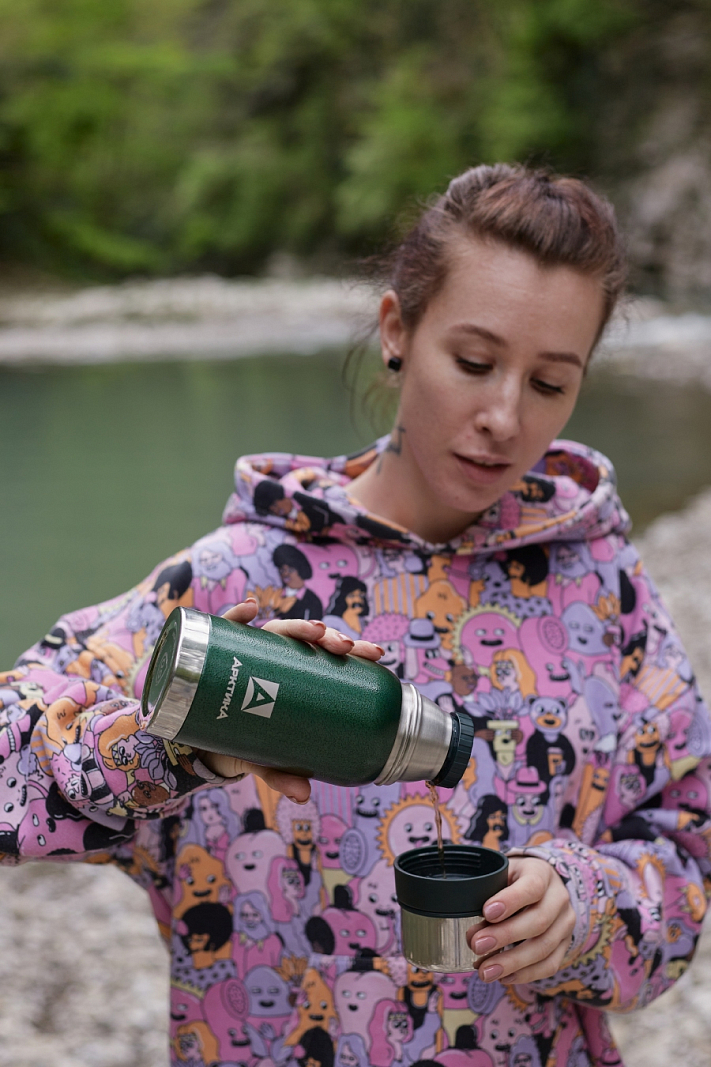 Термос 0.5л серии 106 зелёный с узким горлом и молотковой эмалью - 4