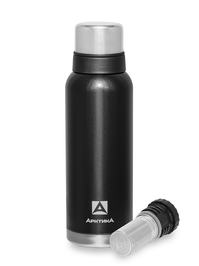 Термос 1.2л серии 106 чёрный с ситечком и молотковой эмалью - 1