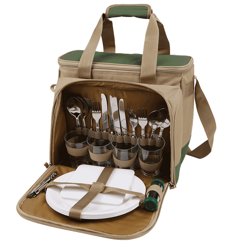 Сумка-холодильник серии 4100 зелёная с набором посуды на 4 человека - 3