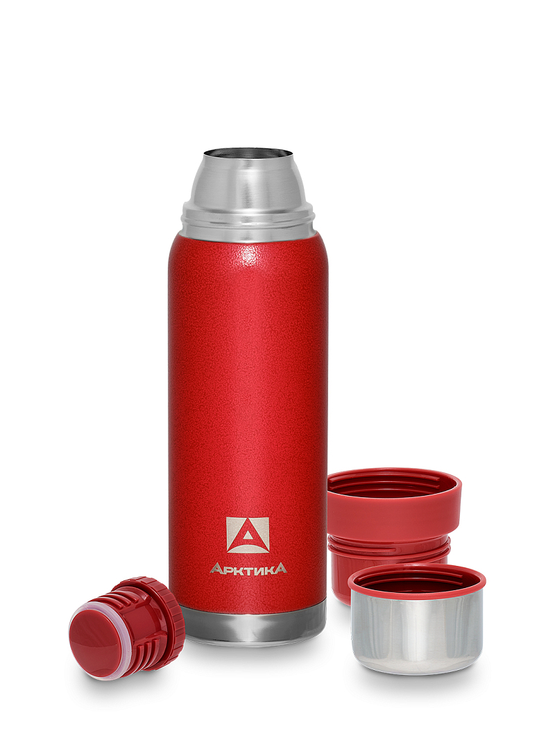 Термос 0.75л серии 106 красный с узким горлом и молотковой эмалью - 3