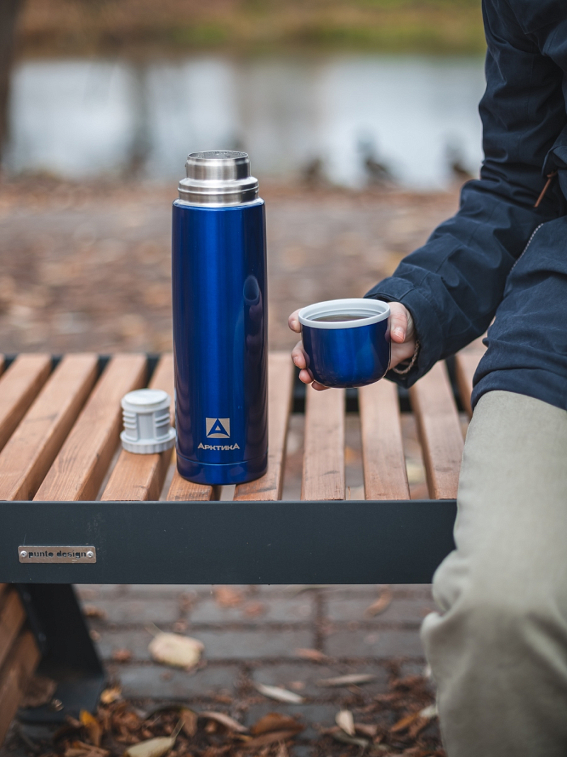  Термос 1л серии 102  синий с узким горлом - 4