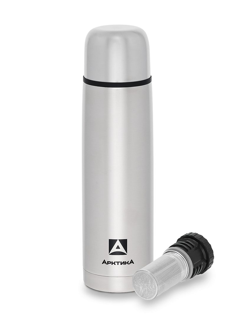 Термос 1л серии 101 стальной с узким горлом и пробкой с ситом - 1
