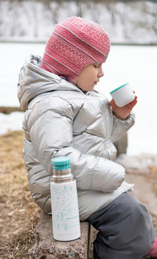 Термос 0.35 серии 102 белый с узким горлом и рисунком - 2