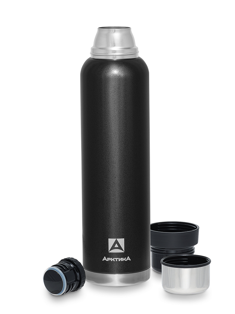 Термос 1.6л серии 106 чёрный с узким горлом и молотковой эмалью - 3