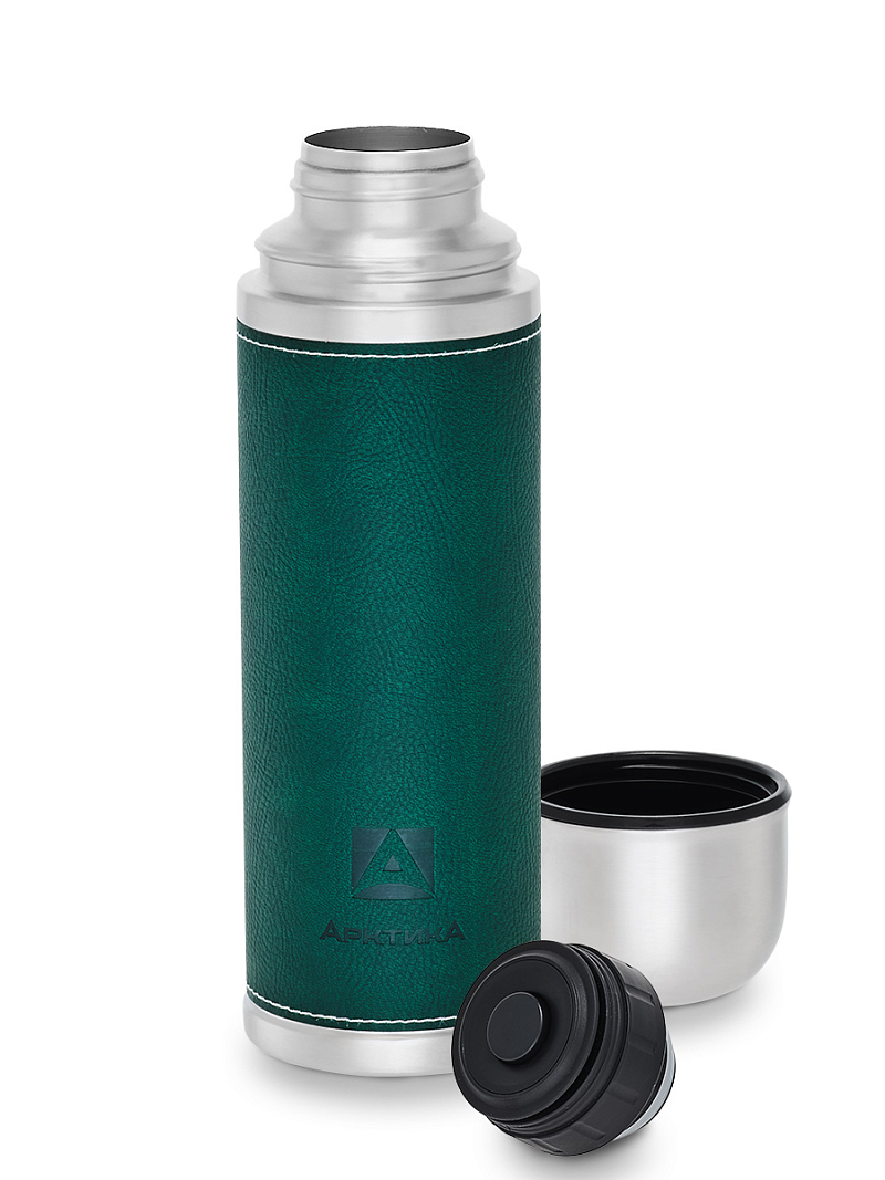 Термос 0.7л серии 108 с зелёной оплёткой из экокожи - 3