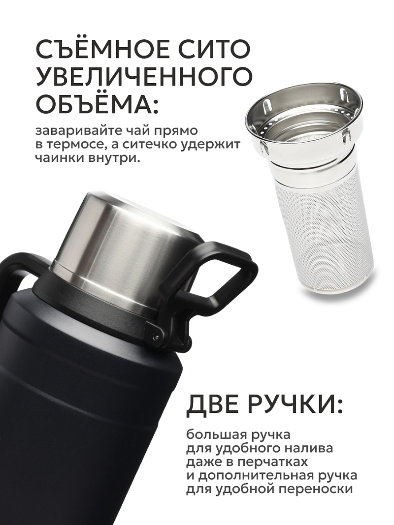 Термос 2.5л серии 206 чёрный с ситечком - 3