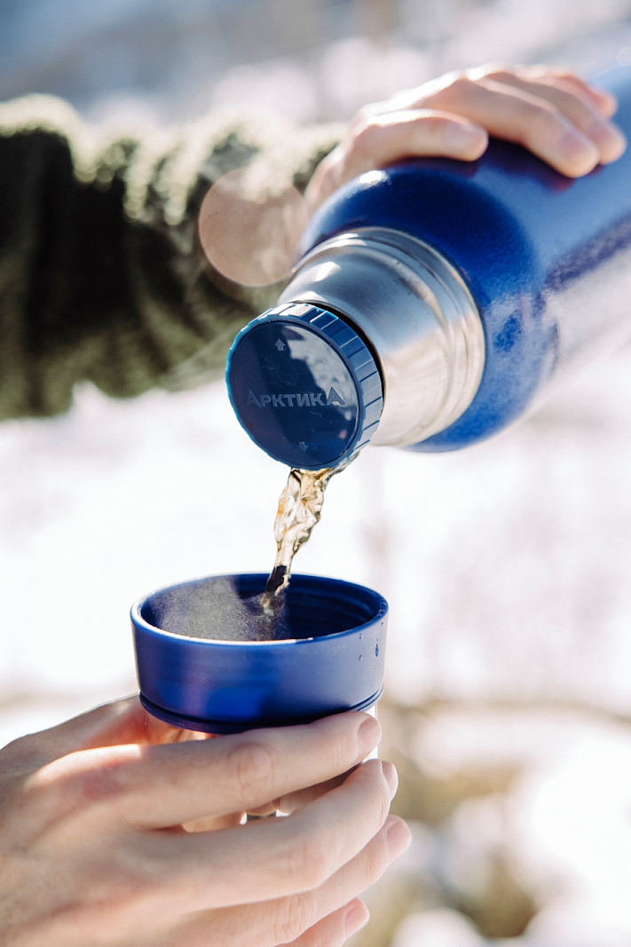 Термос 1.2л серии 106 синий с узким горлом и молотковой эмалью - 4