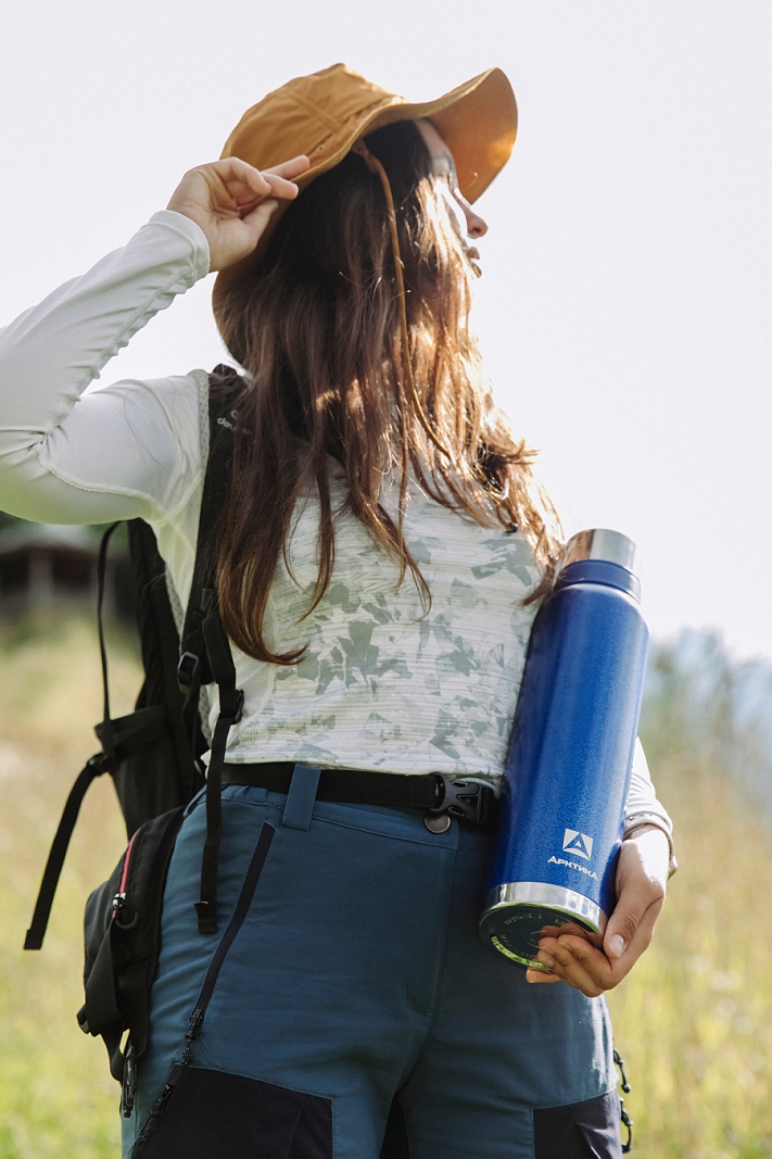 Термос 1.6л серии 106 синий с узким горлом и молотковой эмалью - 2