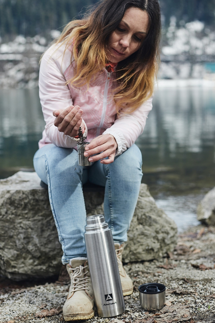 Термос 1л серии 101 стальной с узким горлом и пробкой с ситом - 4