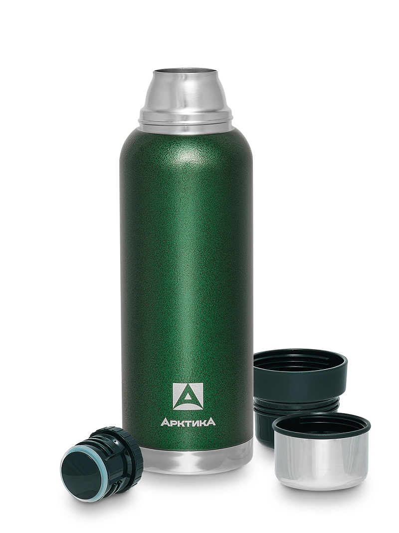 Термос 1.2л серии 106 зелёный с узким горлом и молотковой эмалью - 3