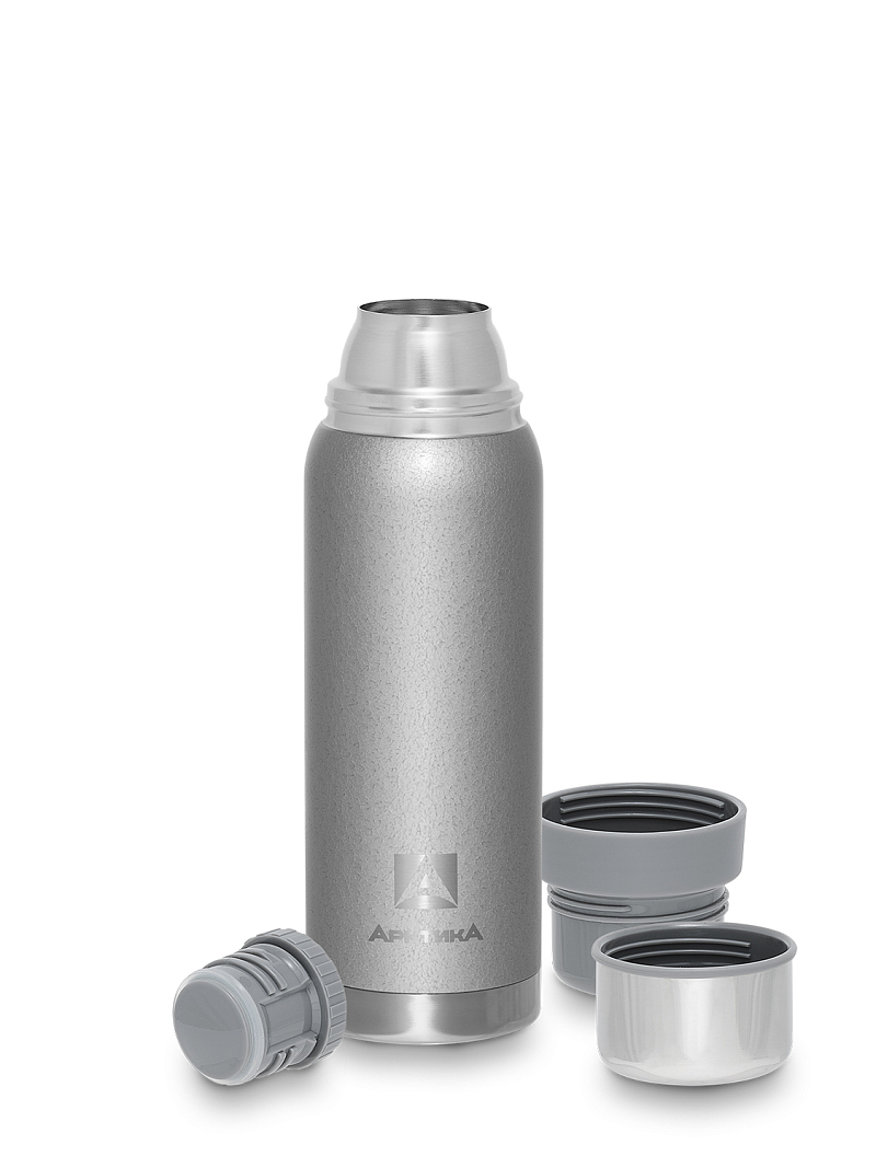 Термос 0.75л серии 106 серебряный с узким горлом и молотковой эмалью - 3