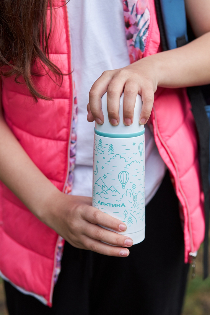 Термос 0.35 серии 102 белый с узким горлом и рисунком - 4