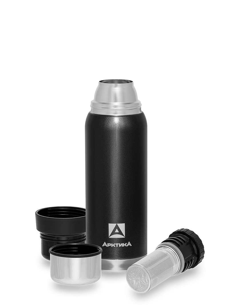 Термос 0.75л серии 106 чёрный с ситечком и молотковой эмалью - 3