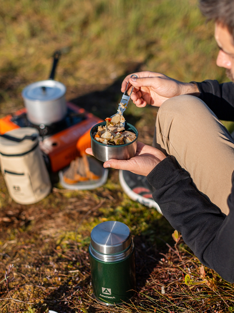 Термос 1л серии 306 зелёный с чехлом и складной ложкой - 6