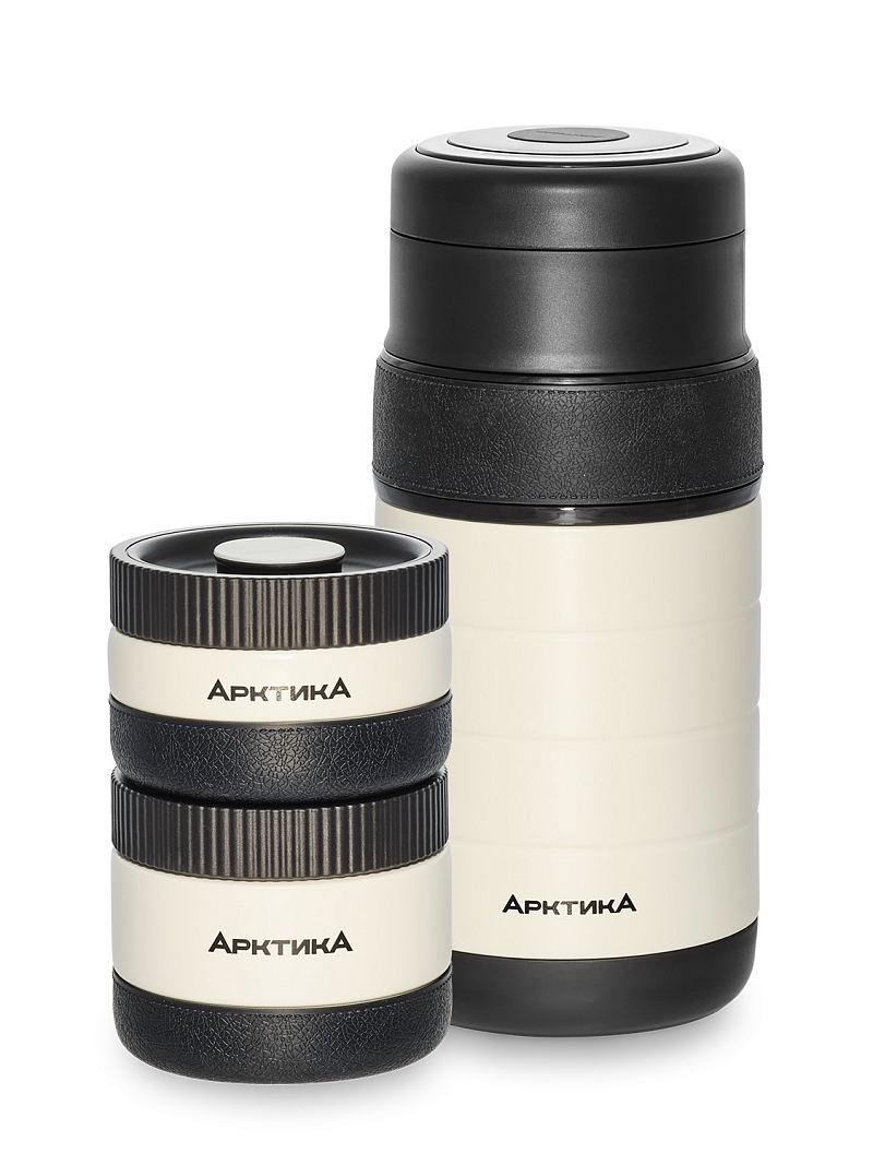 Бежевый термос для еды с контейнерами на 1.3л (уценка) - 1