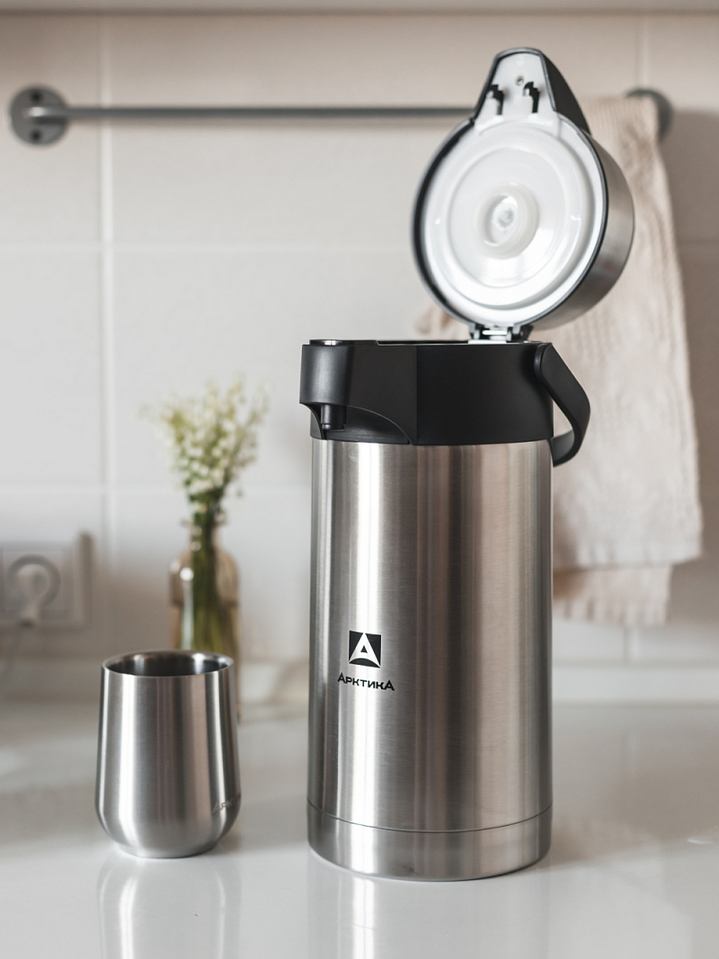 Термос 3л серии 501 стальной с помпой - 4