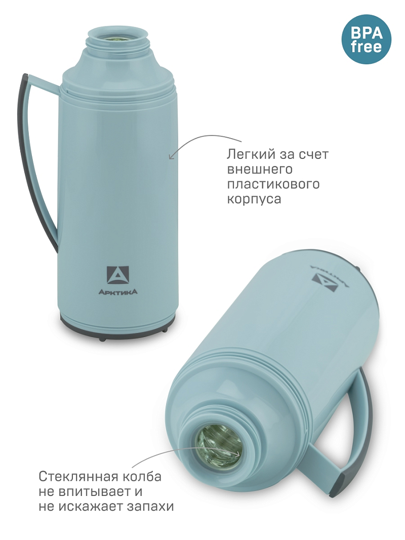 Термос 1.7л серии 1010 голубой стеклянный - 4